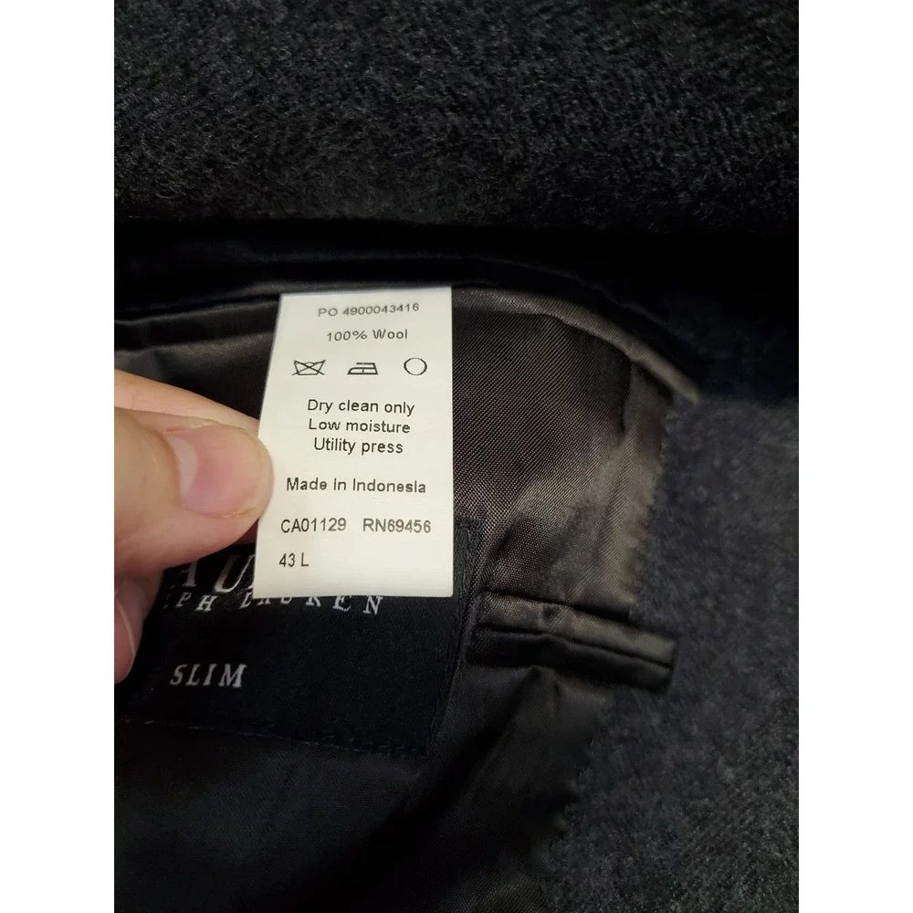 Lauren Ralph Lauren Gray Wool Slim Suit Jacket Blazer Men 43 L Office Classic‎